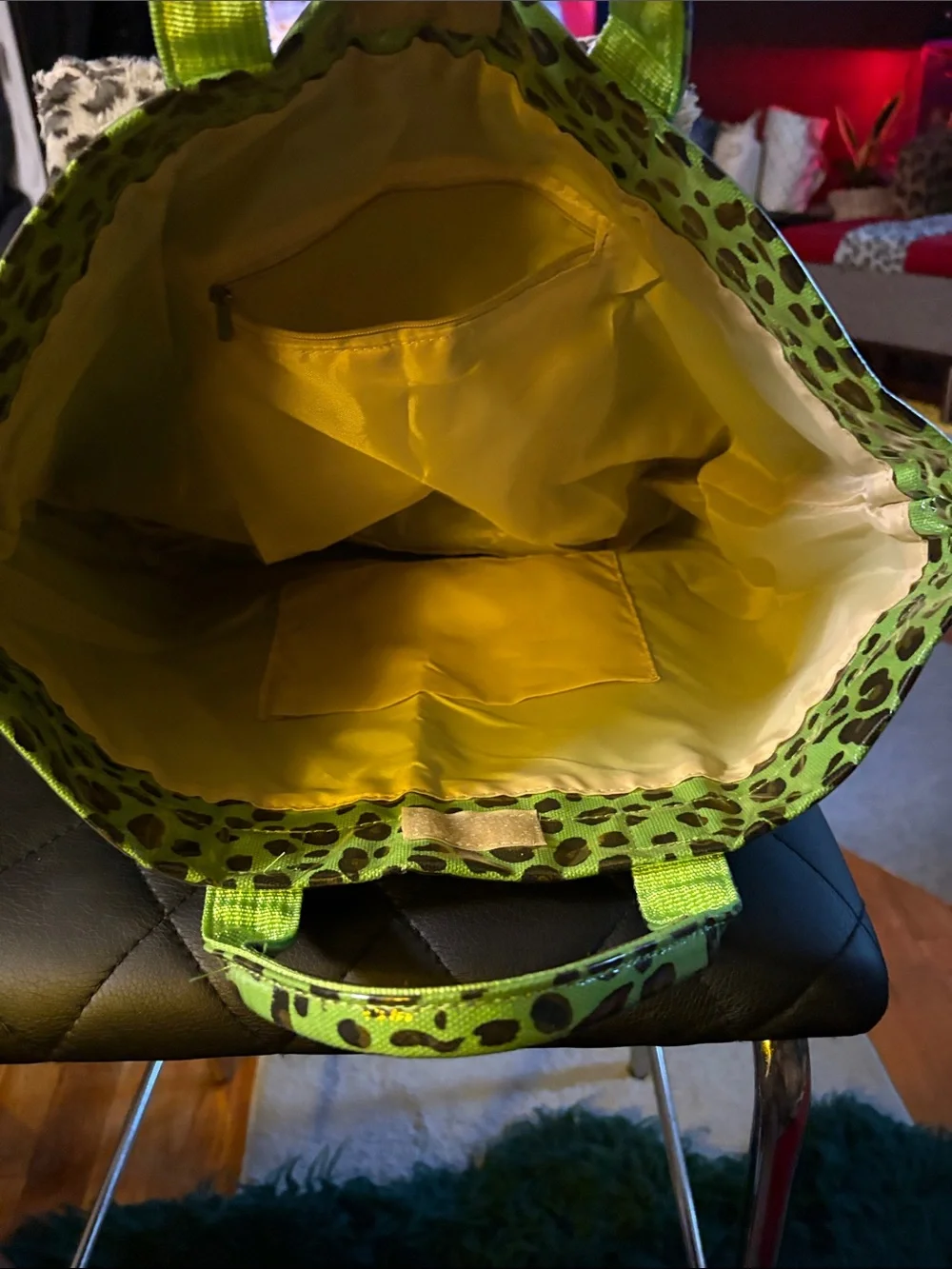 Green Leopard Print Tote Bag -
